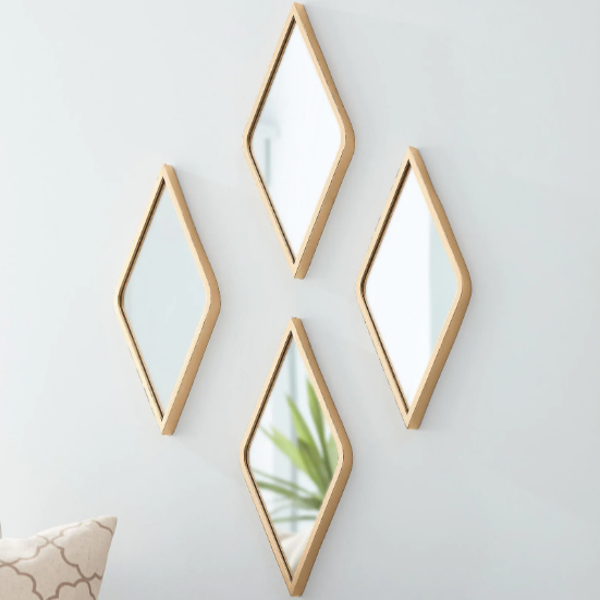 Set of 4 Diamond Gold Accent Mirror