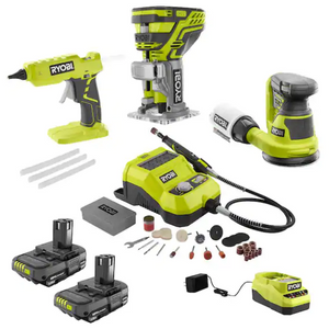 Ryobi 18V Cordless Glue Gun, Rotary Tool, Router, Sander Kit