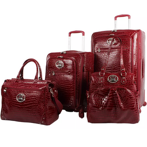 4-Piece Crocodile PVC Leather Spinner Luggage Set