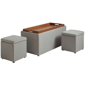 Storage Bench w/Tray & 2 Ottomans