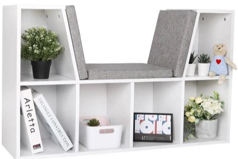 6-Shelf Bookcase w/ Cushioned Nook