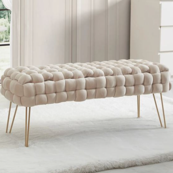 Tufted Velvet Ottoman w/ Gold Legs