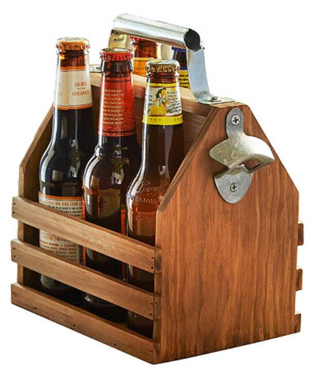 Wood Beer Bottle Caddy w/ Opener