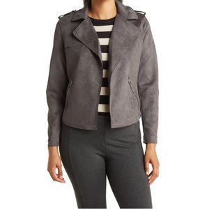 Tahari Women's Faux Suede Crop Moto Jacket