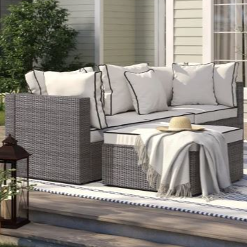 4-Piece Wicker Patio Sectional w/ Pillows & Cushions