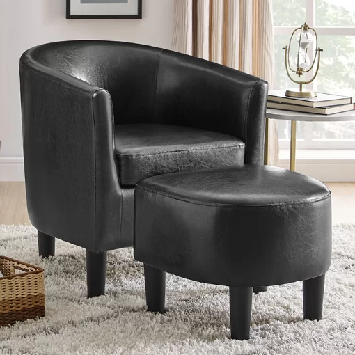 Faux Leather Barrel Chair & Ottoman