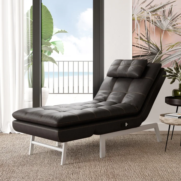 Tufted Faux Leather Reclining Chaise Lounge