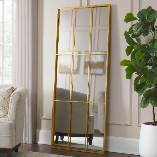 Gold Metal Frame Windowpane Floor Mirror