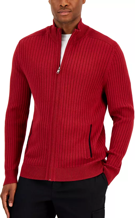 Alfani Men's Ribbed Full-Zip Sweater