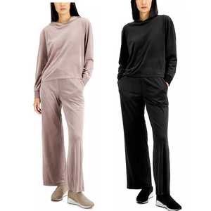 Alfani 2-Piece Velour Hooded Pajama Set