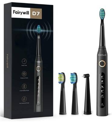 Fairywill Rechargeable Sonic Toothbrush w/ 3 Replacement Heads