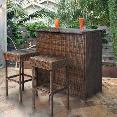 3-Piece Outdoor Wicker Bar Table Set