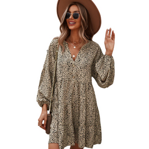 V-Neck Leopard Print Dress