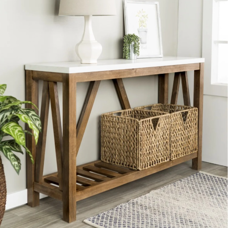 Rustic Console Table w/ Marble Finish