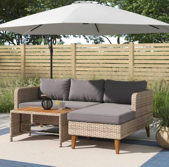 3-Piece Patio Wicker Cushioned Sofa Set