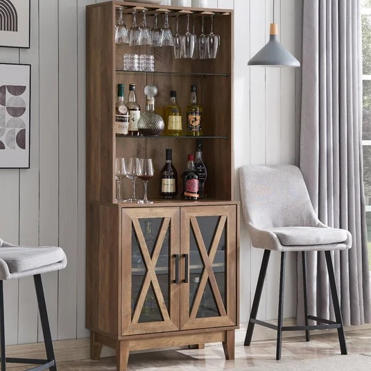 Solid Wood Farmhouse Bar Cabinet