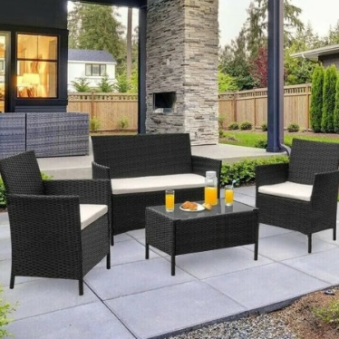 4-Pieces Rattan Patio Chat Set w/ Cushions