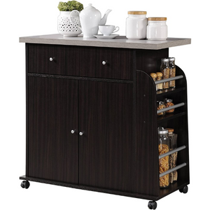 Wood Top Kitchen Island w/Spice & Towel Rack