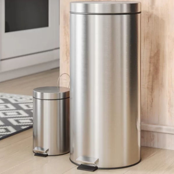 2 Piece Stainless Steel 7.92 Gal Trash Can Set