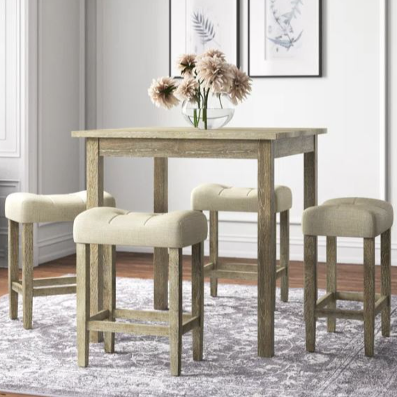 Oak Wood 5-Piece Counter-Height Dining Set