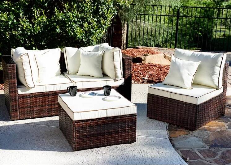 Patio Wicker Cushioned Sectional Set