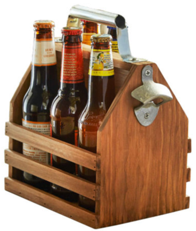 Wood Beer Bottle Caddy w/ Opener