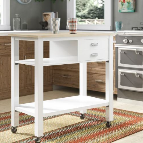 Solid Wood Top Rolling Kitchen Cart