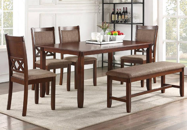 6-Piece Wood Dining Set w/ Bench