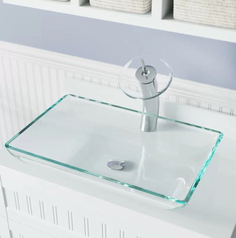 Glass Rectangular Vessel Bathroom Sink