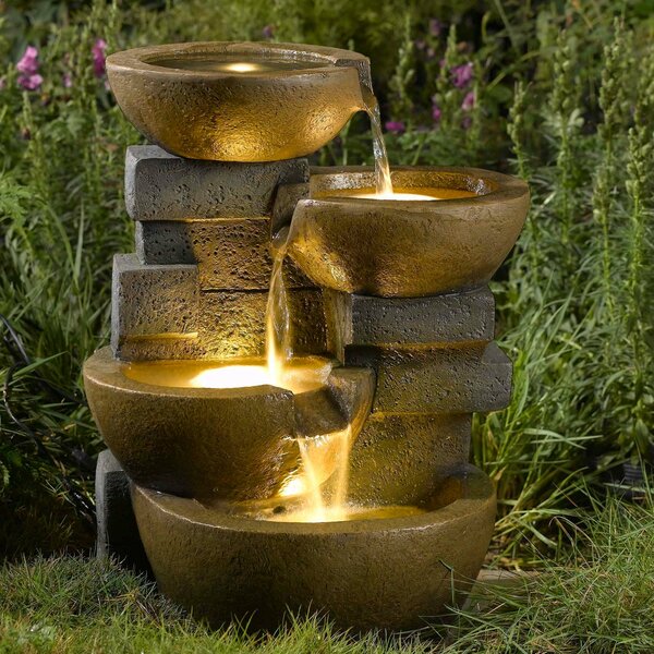 Outdoor LED Tiered Pots Fountain