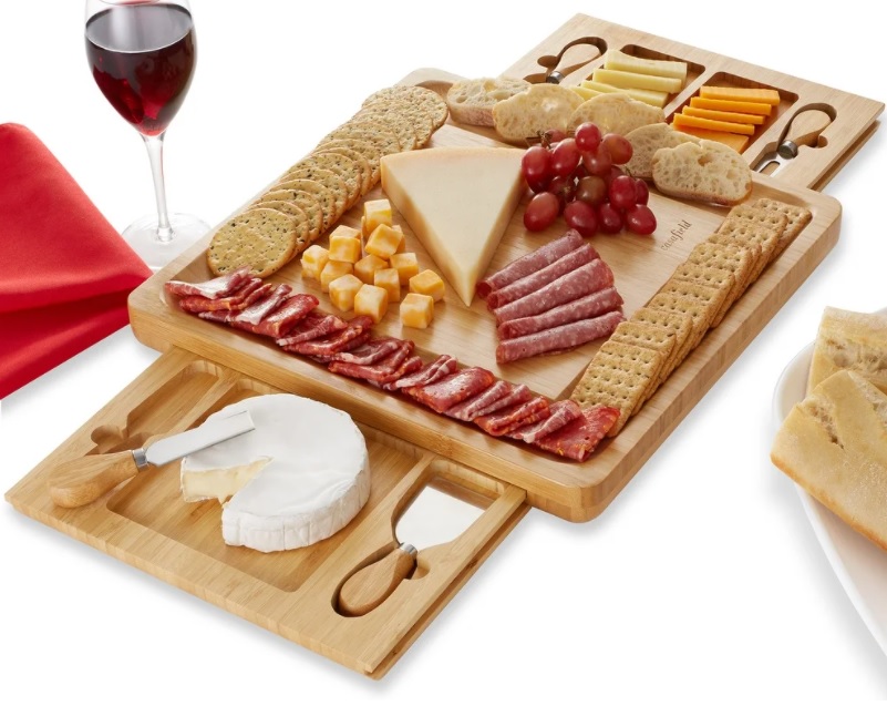 Casafield Bamboo Cheese Board Gift Set w/ 2 Trays & 4 Knives