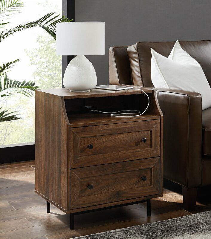 Wood 2-Drawer Nightstand w/ Dual USB