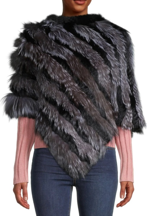 Adrienne Landau Rabbit & Fox Fur Poncho